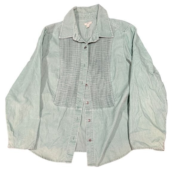 J. Jill green light pleated corduroy button down shirt 1X | M1 - Picture 1 of 5